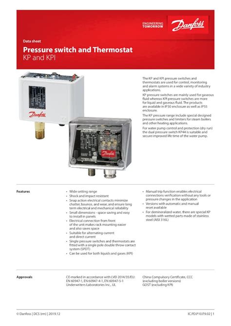 PDF Data Sheet Pressure Switch And Thermostat KP And KPIrange P E