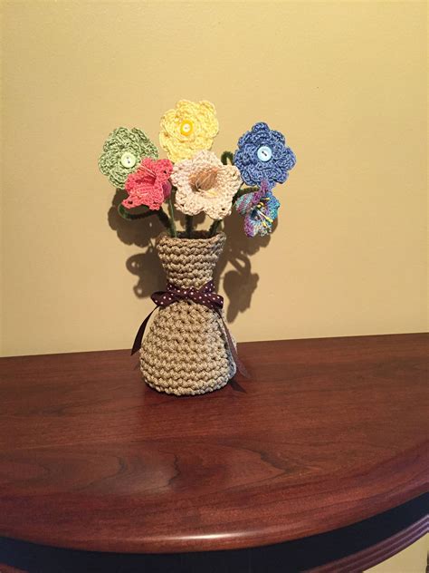 Handmade Crocheted Bouquet Of Flowers And Vase Etsy Crochet Bouquet Crochet Flowers