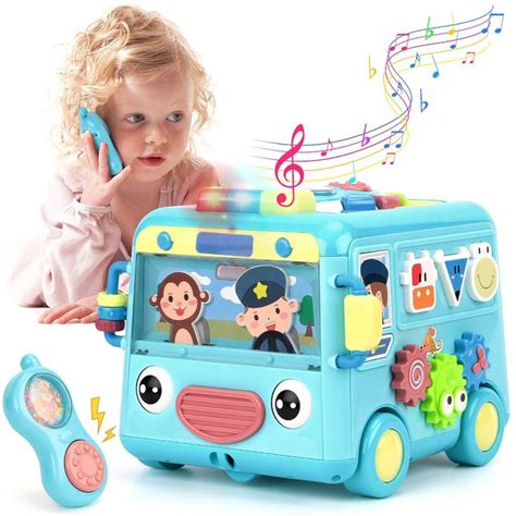 BAOLI Toddler School Bus Toy, Baby Push Pull Musical Bus with Shape ...