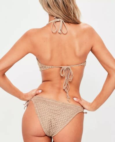 Buy Missguided Tan High Neck Tie Side Crochet Bikini Uk Size Looks