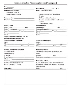 Fillable Online Patient Information Demographic Form Please Print