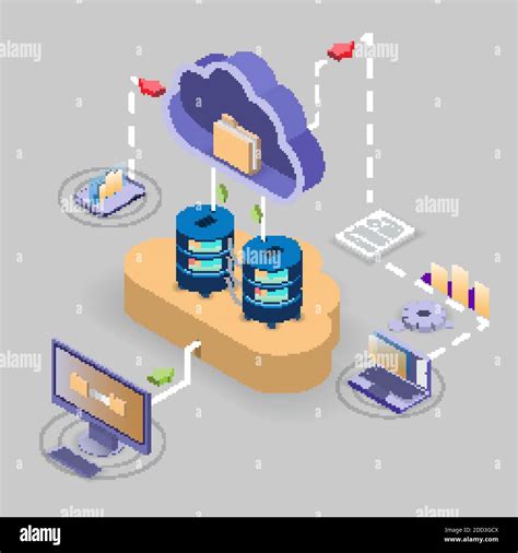 Cloud Storage Technology Flowchart Isometric Vector Illustration Stock