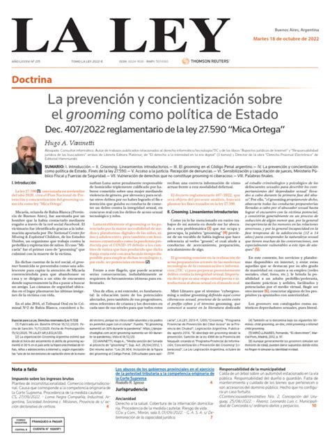 Diario La Ley 18 10 2022 Pdf Abuso Sexual Acoso Cibernético