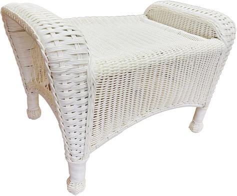 White Wicker Patio Ottoman Outdoor All Weather Wicker