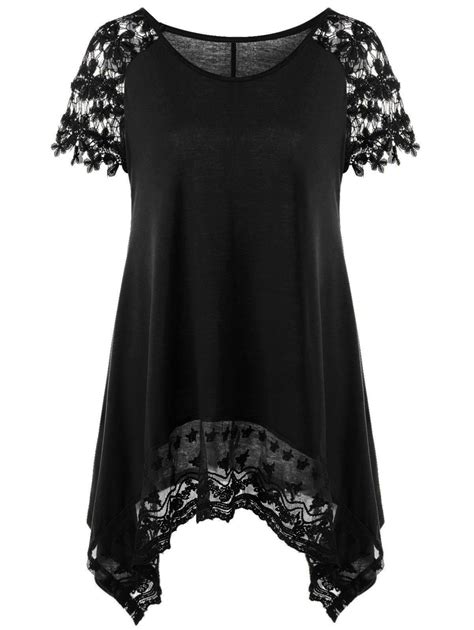 Raglan Sleeve Lace Trim Asymmetric Long T Shirt