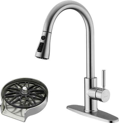 Wewe Single Handle High Arc Brushed Nickel Pull Out Kitchen Faucet