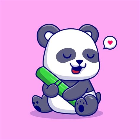 Free Vector Cute Panda Hug Bamboo Cartoon Vector Icon Illustration