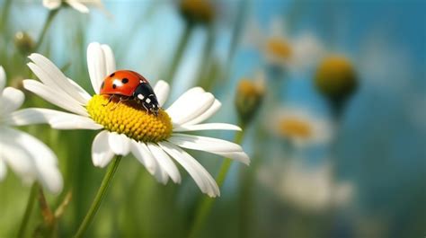 Premium AI Image | A ladybug on a daisy flower