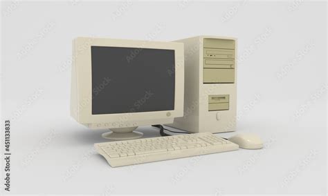 Vintage Old Desktop Computer Windows Pc 3d Model Illustration Stock