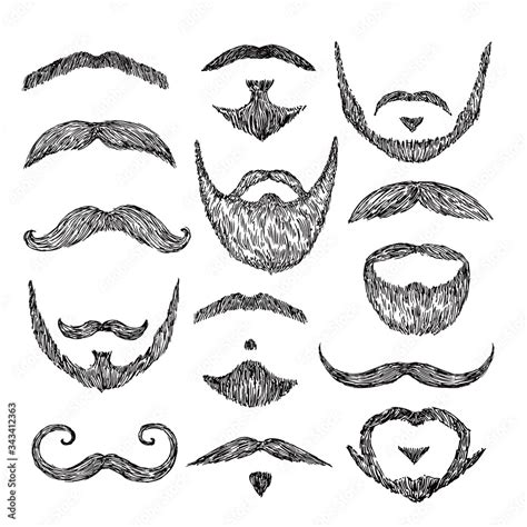 sketch mustache drawing facial hair isolated patch mustaches retro