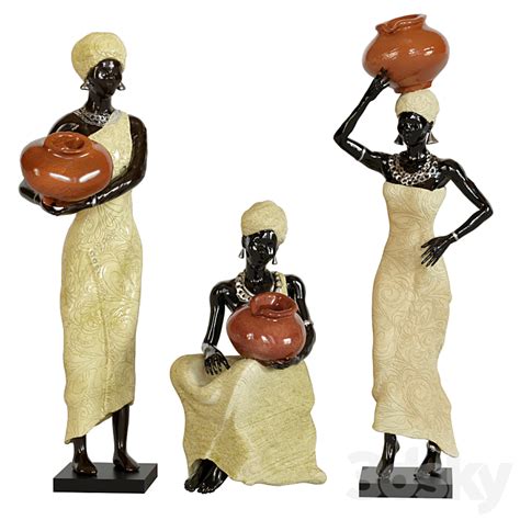 African Women Figurine Set Sculpture D Model