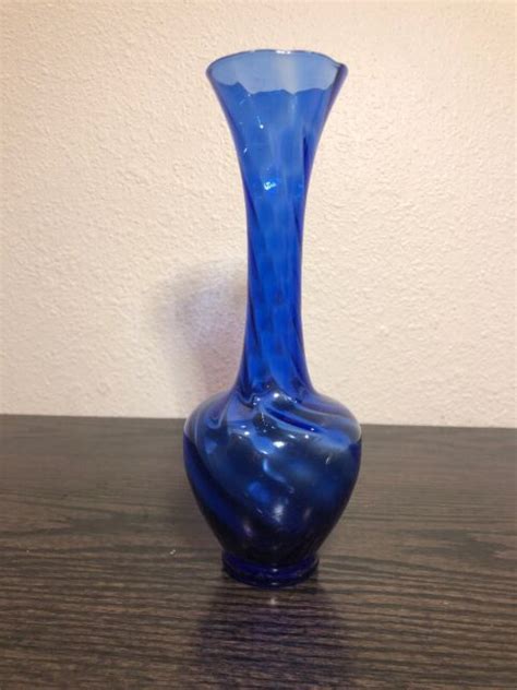 Vintage Lefton Blue Ribbed Swirl Glass Bud Vase Pattern 8 Tall Ebay