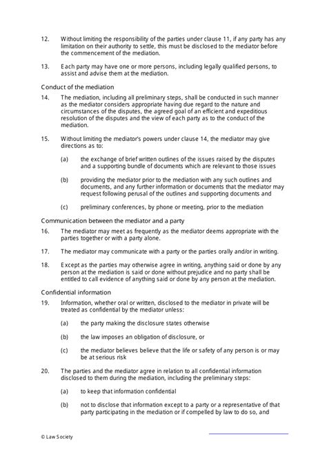 Sample Mediation Agreement Template Law Society Fill Out Sign