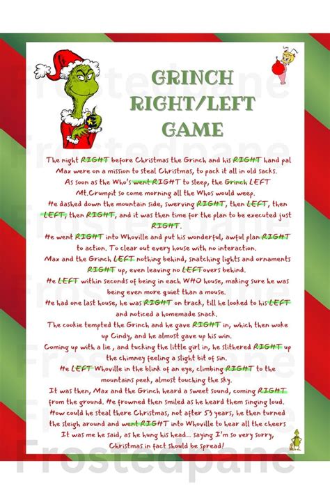 Christmas Left Right Grinch Game Christmas Pass The Prize Right Left