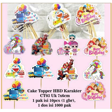 Jual CAKE TOPPER HAPPY BIRTHDAY KARAKTER ISI 10 PCS CAKE TOPPER HBD