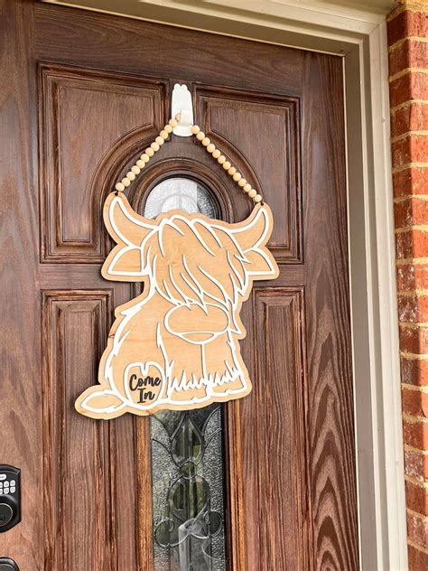 Highland Cow Door Hanger Digital Design Svg Glowforge Ready Etsy