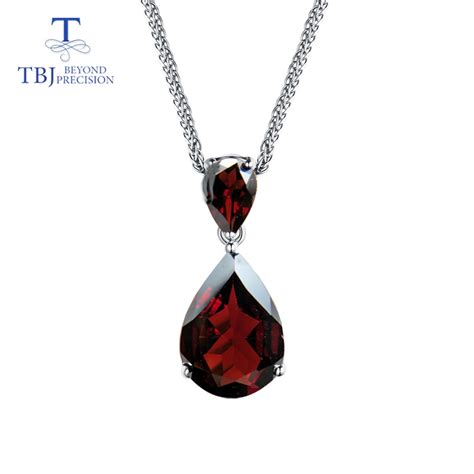 Tbjnew Natural Mozambique Red Garnet Gemstone Water Drop Pendant In