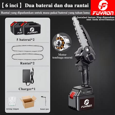 Jual Fuyaon Mesin Chainsaw Inch Cordless Chainsaw V Gergaji Baterai