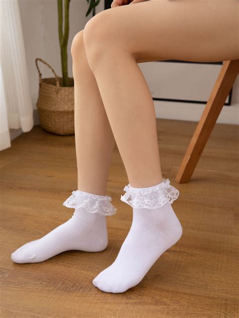 Lace Ruffle Trim Crew Socks Pretty Socks Lace Ankle Socks Frilly Socks