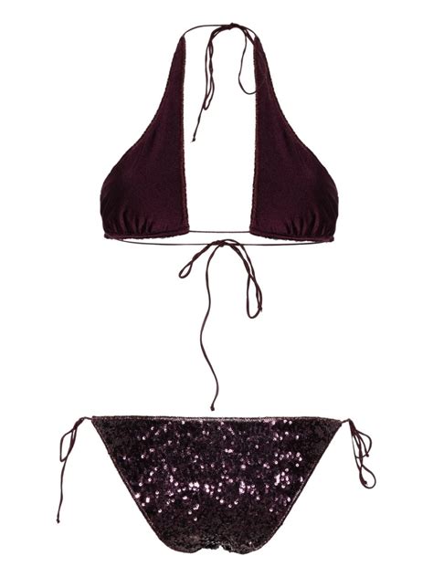 Os Ree Paillettes Crossed Sequin Embellished Bikini Set Purple Farfetch