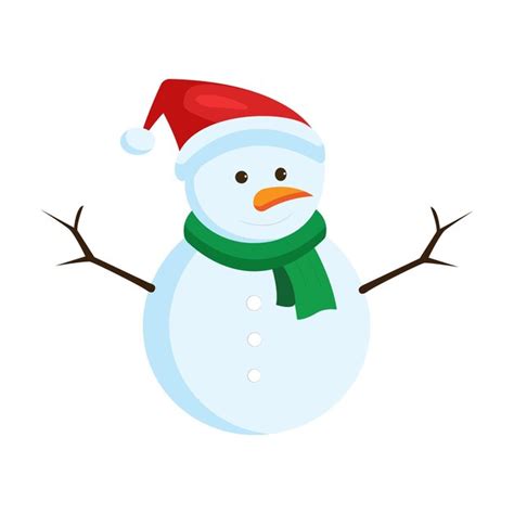 Premium Vector Snowman With A Green Scarf And Red Hat Isolated On