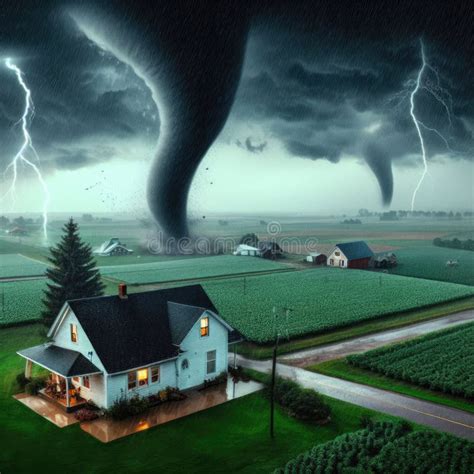 Fuerza Destructiva Del Tornado En El Campo Rural Stock De Ilustraci N