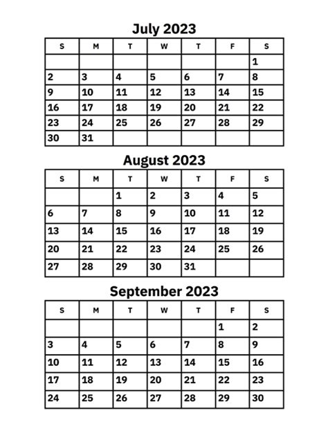 June July August September 2023 Calendar Printable Free 2023