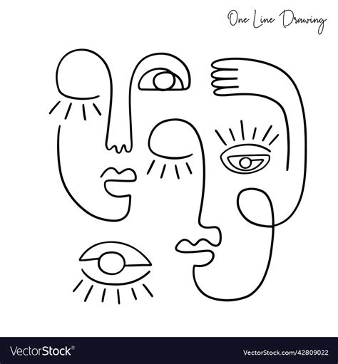 One line drawing people faces linear couple Vector Image