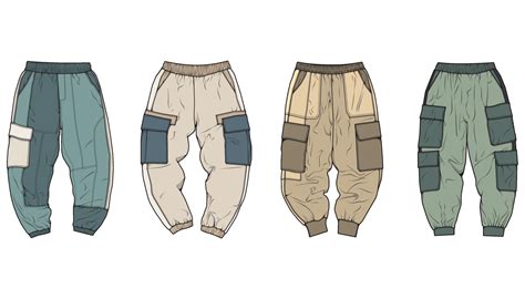 Cargo Pants colorful fashion hand drawing technical template. Cargo ...