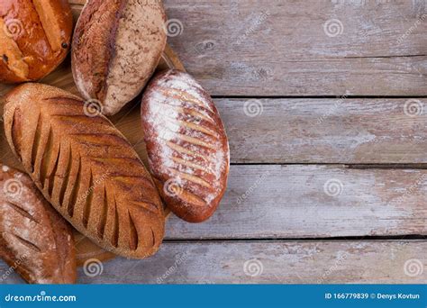 Fresh Homemade Mixed Bread On Wooden Background Stock Image Image Of