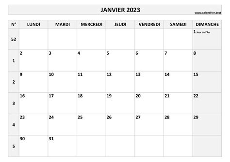 Calendrier Janvier 2023 à consulter ou imprimer Calendrier best