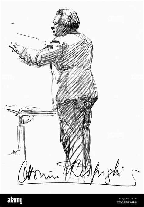 Ottorino Respighi N Italian Composer Drawing C By