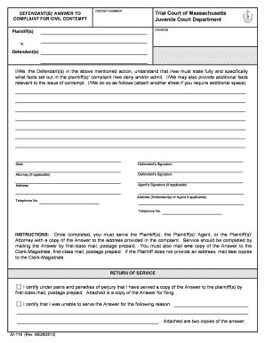 Printable Massachusetts Answer Form Fill Online Printable Fillable