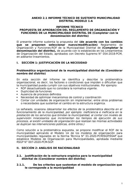 Informe T Cnico Sustentatorio Modelo A Anexo Informe T Cnico De