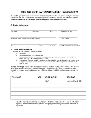 Fillable Online Independent Verification Worksheet V4 2019 2020 Call