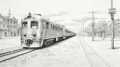 Premium AI Image | Monochromatic Realism A Detailed Train Drawing In ...