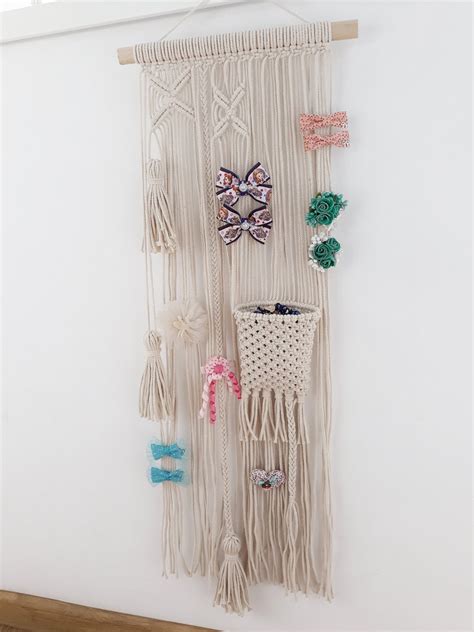 Macrame Hair Bow Holder Girl S Bows Wall Organizer Hair Etsy