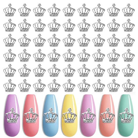 Amazon XEAOHESY 100pcs 3D Alloy Silver Crown Nail Charms Nail