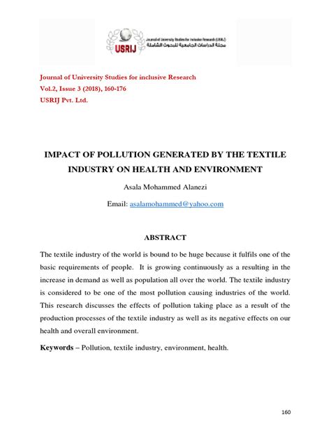 Impact of Pollution Generated by The Textile Industry On Health and ...