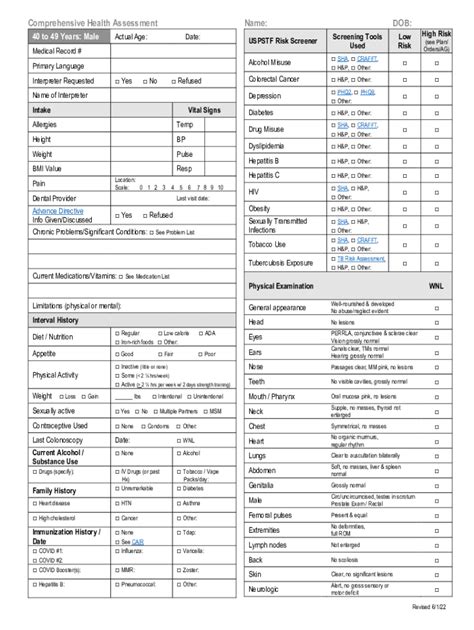 Fillable Online COMPREHENSIVE HEALTH ASSESSMENT FORMS Comprehensive