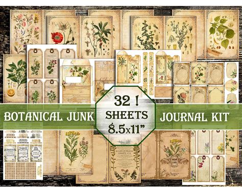 Big Printable Botanical Junk Journal Kit Botanical Pages Etsy