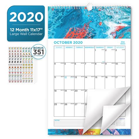 2020 Zoe Deco 11" x 17" Vertical Hanging Wall Calendar with Stickers ...