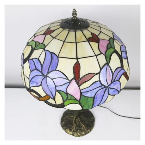 Handgjorda Lila Blomma Tiffany Stil M Lat Glas Bordslampa Med Tum