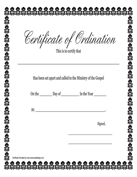 Ordination Certificate Template - Printable Blank PDF Online