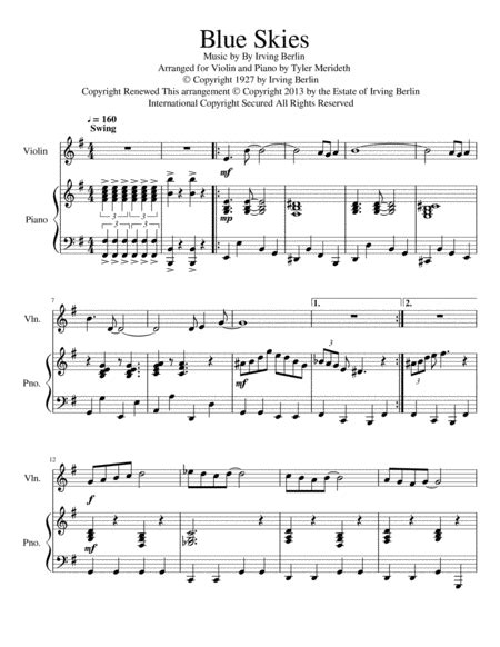 Blue Skies Arr Tyler Merideth Sheet Music Willie Nelson Violin