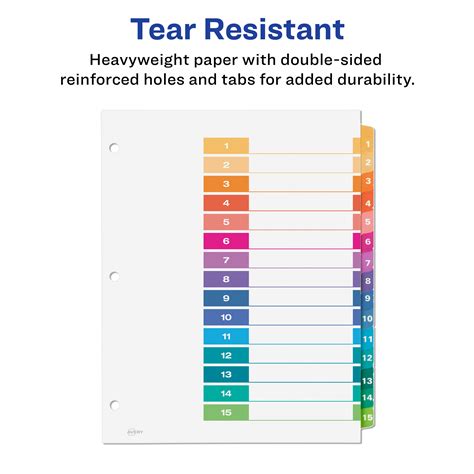 Avery Ready Index 15 Tab Dividers Customizable Toc 1 Set 11143