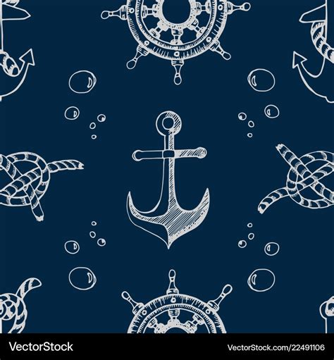 Nautical Theme Blue Seamless Pattern Royalty Free Vector