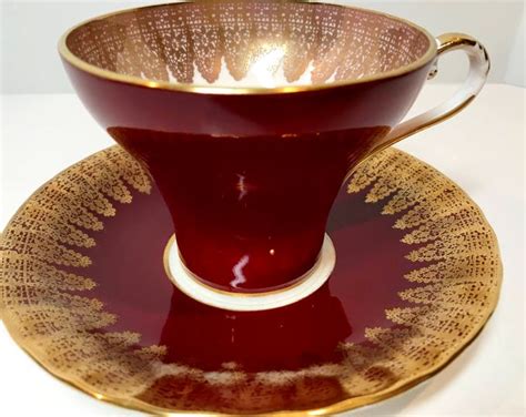 Aynsley Tea Cup And Saucer Garnet Cup And Saucer Corset Style Tea Cup