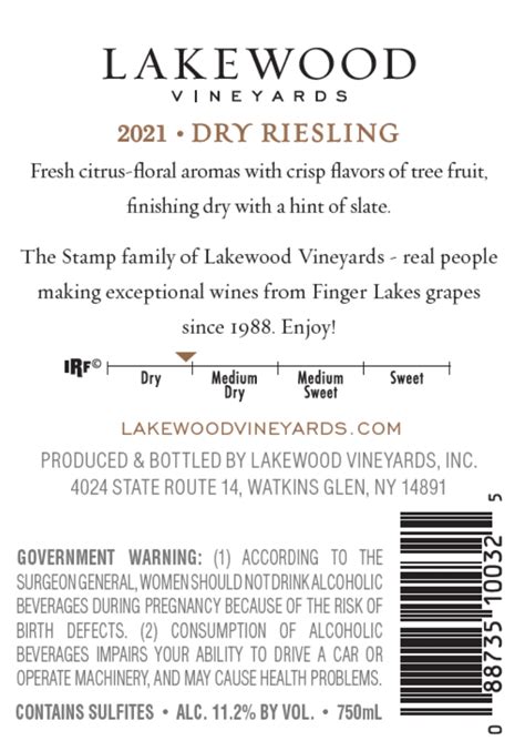 2021 Dry Riesling Lakewood Vineyards