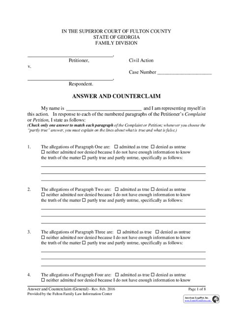 Fillable Online Answer And Counterclaim Fax Email Print Pdffiller